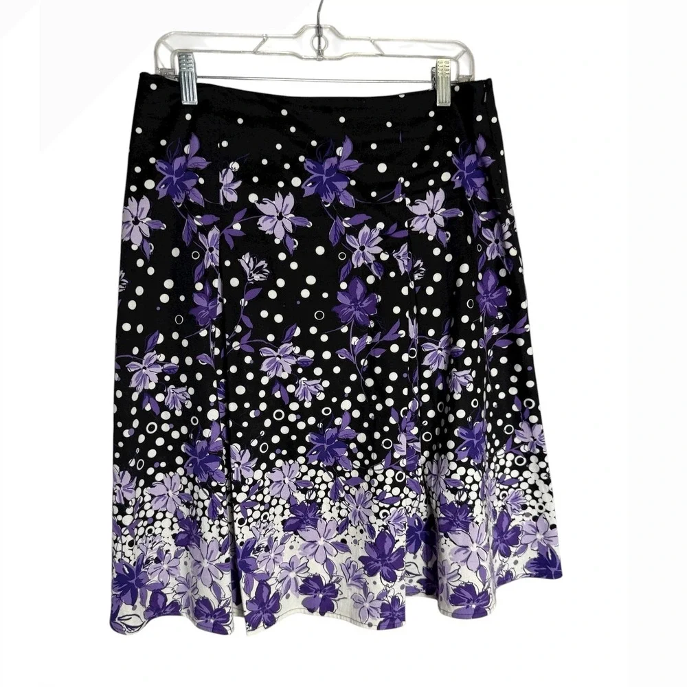Christopher & Banks Skirt Size 6 Floral‎ Polka Dot Purple Flower Stretch Skirt
